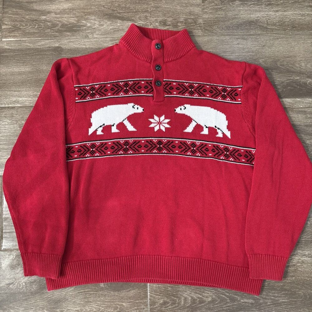 VTG Men’s XXL Chaps Sweater Red Polar Bear Motif 100%‎ Cotton Knit Holiday 90s